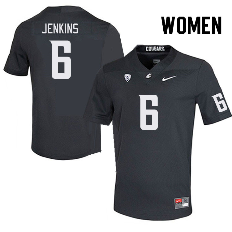 Women #6 Jaylen Jenkins Washington State Cougars College Football Jerseys Stitched Sale-Charcoal